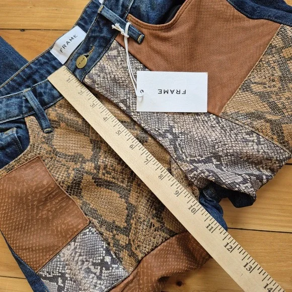 Frame Denim Blue Jeans with Leather and Snake Print Accents - Picture 10 of 16